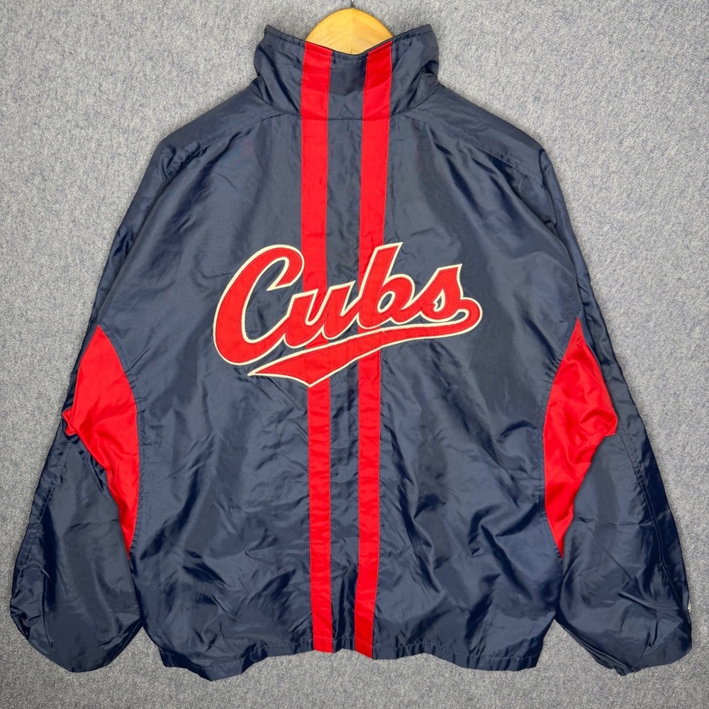Vintage Majestic Chicago Cubs MLB Windbreaker Jacket Mens Large Navy Blue Red